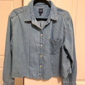 GAP Washed Blue Denim Cropped Shirt!